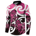 Piwakawaka New Zealand Matariki Button Sweatshirt Maori New Year Silver Fern Pink Galaxy