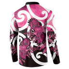 Piwakawaka New Zealand Matariki Button Sweatshirt Maori New Year Silver Fern Pink Galaxy