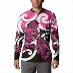 Piwakawaka New Zealand Matariki Button Sweatshirt Maori New Year Silver Fern Pink Galaxy