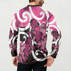 Piwakawaka New Zealand Matariki Button Sweatshirt Maori New Year Silver Fern Pink Galaxy