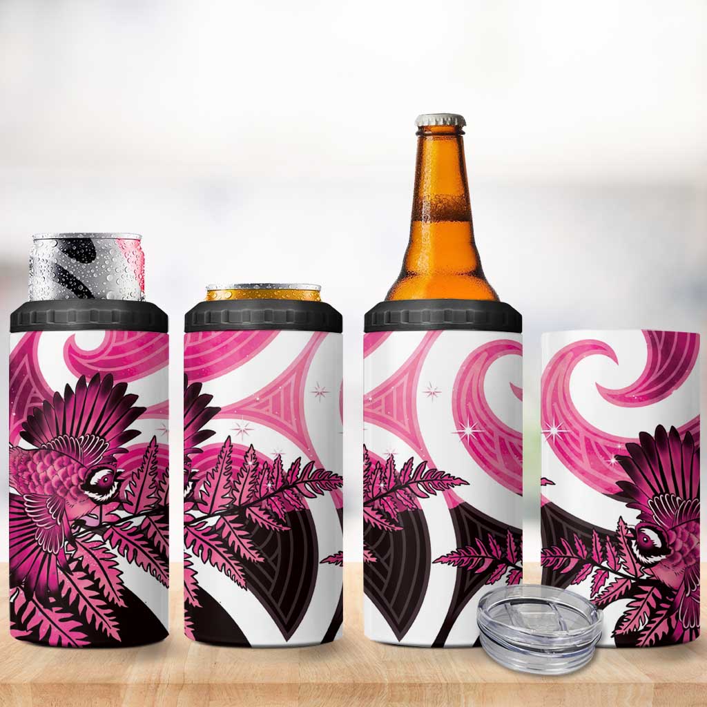 Piwakawaka New Zealand Matariki 4 in 1 Can Cooler Tumbler Maori New Year Silver Fern Pink Galaxy