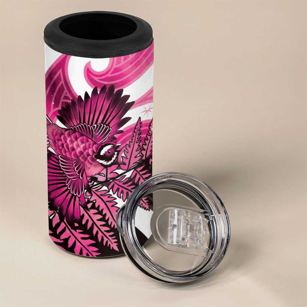 Piwakawaka New Zealand Matariki 4 in 1 Can Cooler Tumbler Maori New Year Silver Fern Pink Galaxy