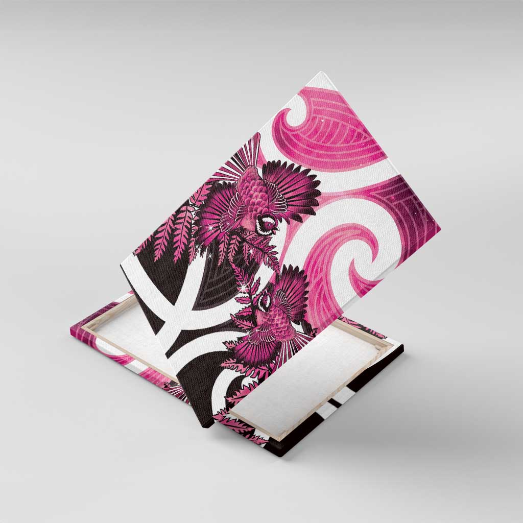 Piwakawaka New Zealand Matariki Canvas Wall Art Maori New Year Silver Fern Pink Galaxy