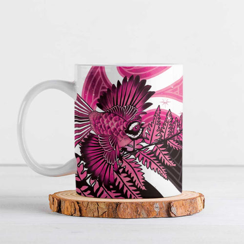 Piwakawaka New Zealand Matariki Ceramic Mug Maori New Year Silver Fern Pink Galaxy