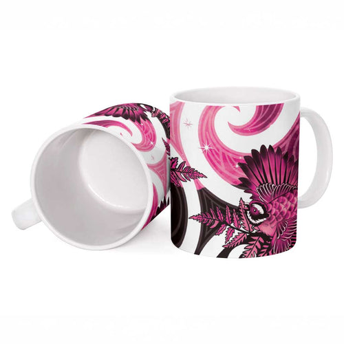 Piwakawaka New Zealand Matariki Ceramic Mug Maori New Year Silver Fern Pink Galaxy