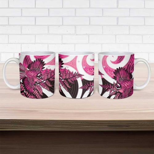 Piwakawaka New Zealand Matariki Ceramic Mug Maori New Year Silver Fern Pink Galaxy