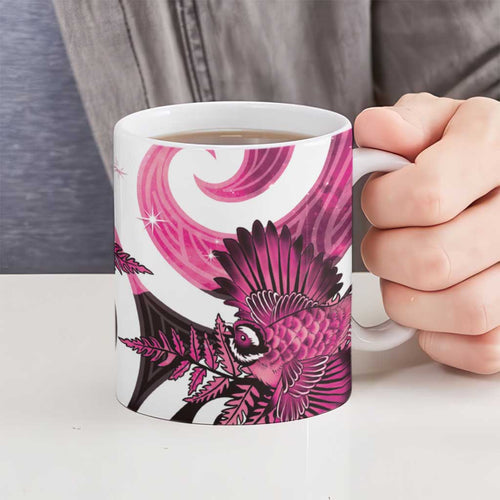 Piwakawaka New Zealand Matariki Ceramic Mug Maori New Year Silver Fern Pink Galaxy