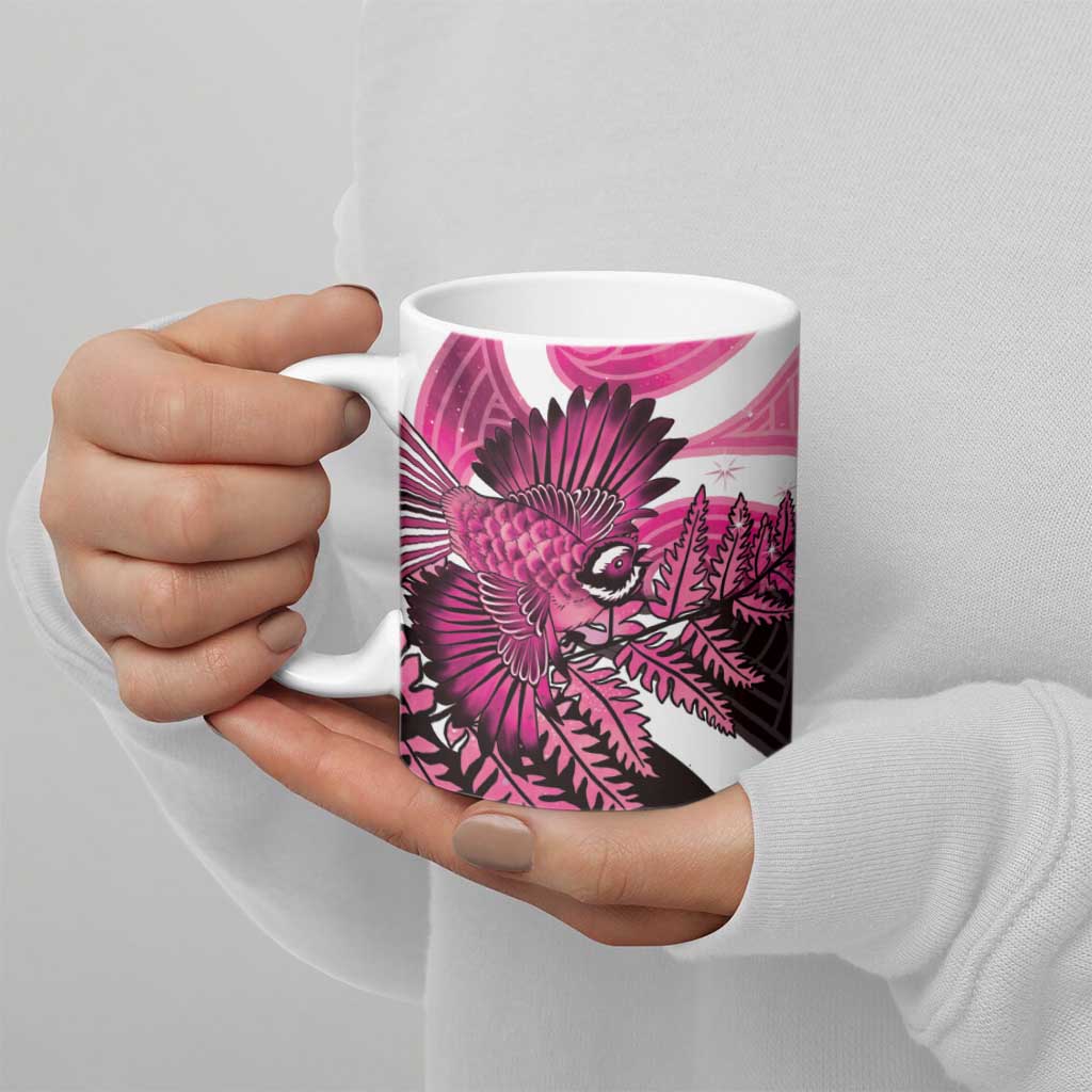 Piwakawaka New Zealand Matariki Ceramic Mug Maori New Year Silver Fern Pink Galaxy