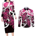 Piwakawaka New Zealand Matariki Couples Matching Long Sleeve Bodycon Dress and Long Sleeve Button Shirt Maori New Year Silver Fern Pink Galaxy