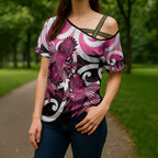 Piwakawaka New Zealand Matariki Cross Shoulder Shirt Maori New Year Silver Fern Pink Galaxy