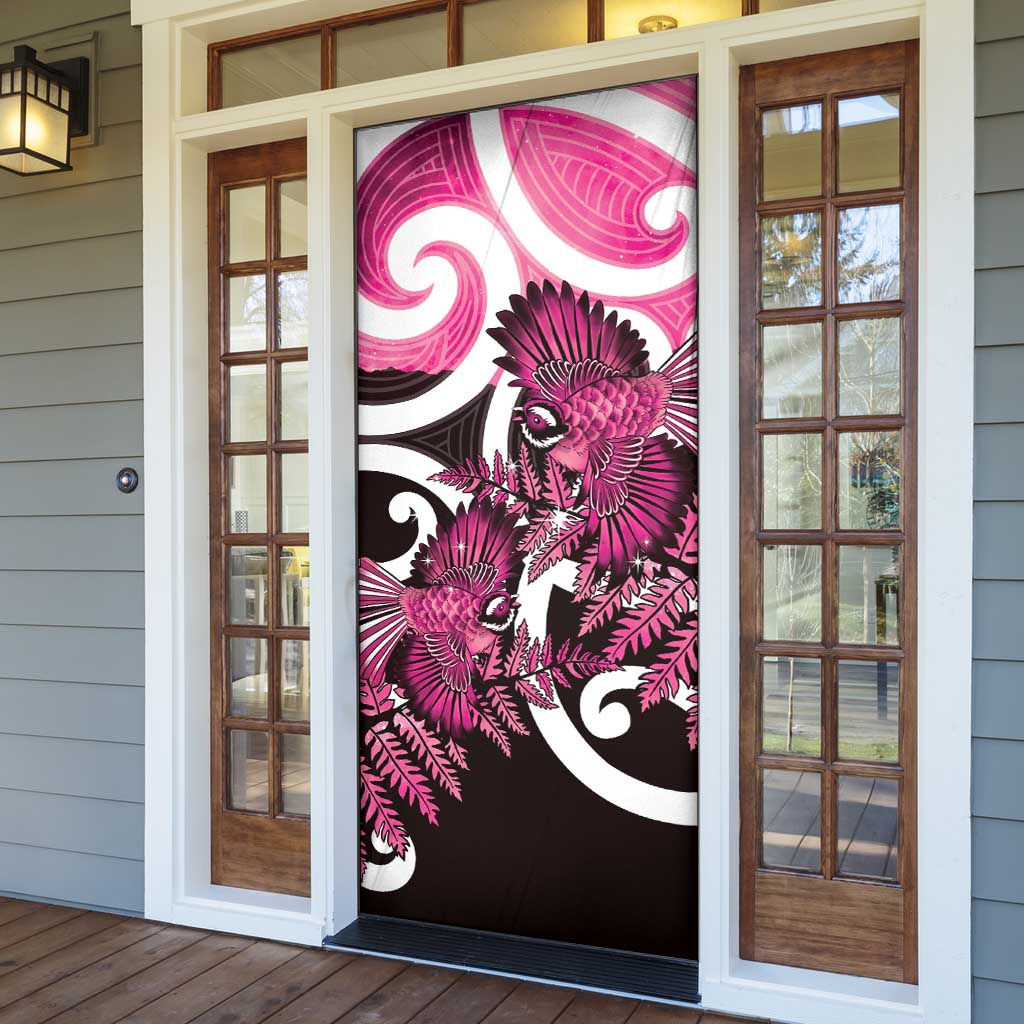 Piwakawaka New Zealand Matariki Door Cover Maori New Year Silver Fern Pink Galaxy