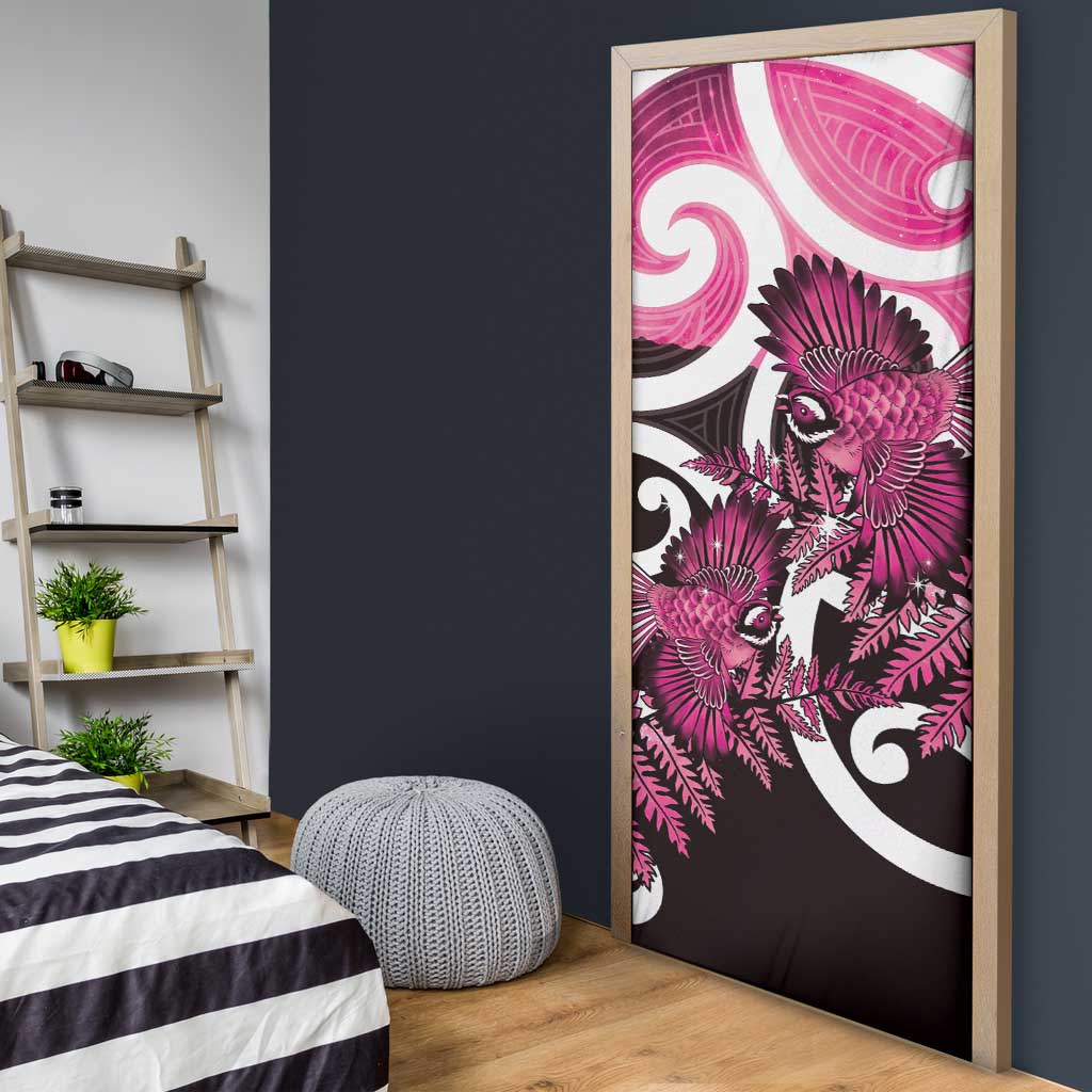 Piwakawaka New Zealand Matariki Door Cover Maori New Year Silver Fern Pink Galaxy