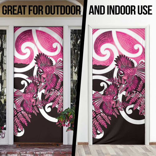 Piwakawaka New Zealand Matariki Door Cover Maori New Year Silver Fern Pink Galaxy