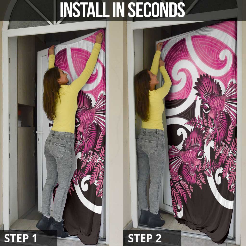 Piwakawaka New Zealand Matariki Door Cover Maori New Year Silver Fern Pink Galaxy