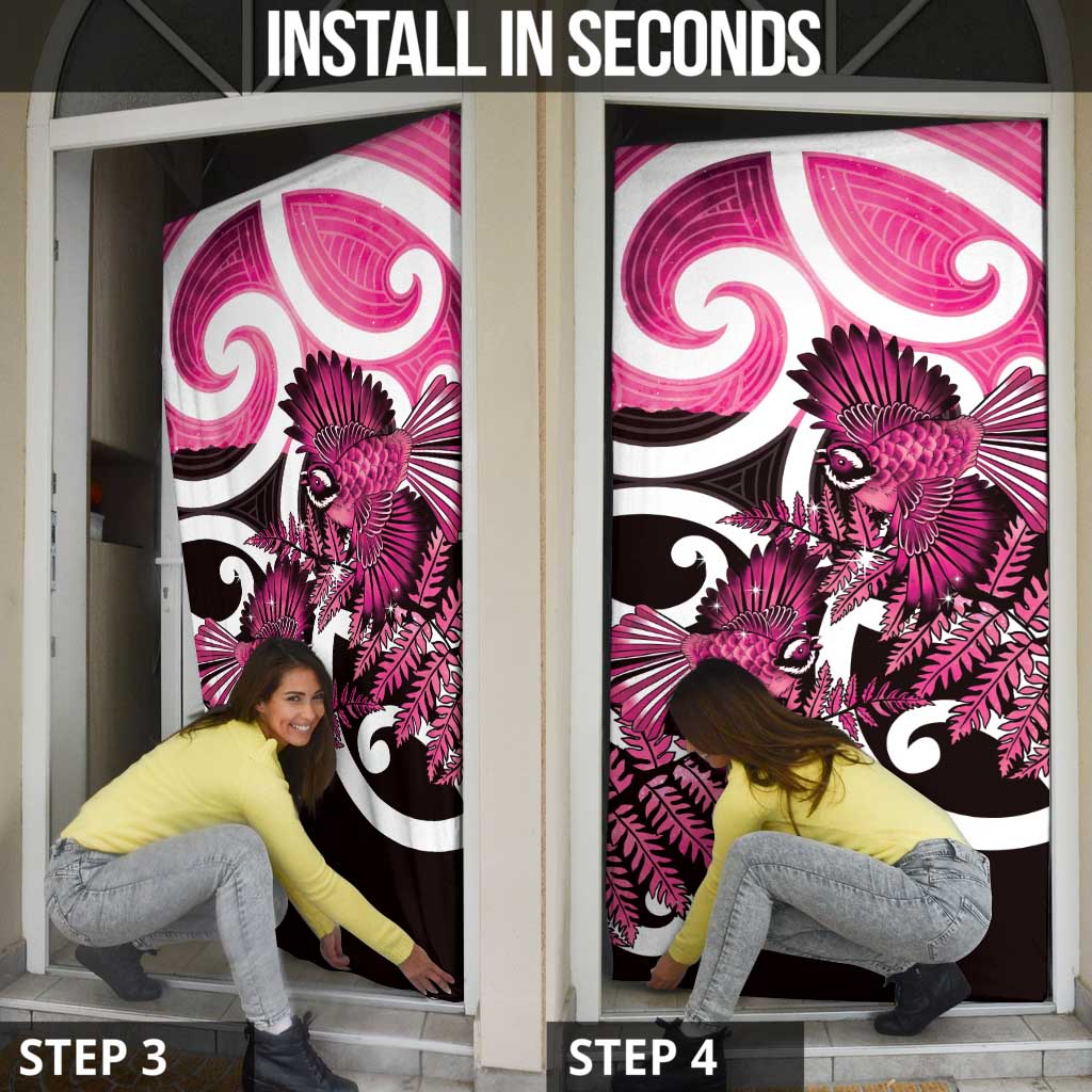 Piwakawaka New Zealand Matariki Door Cover Maori New Year Silver Fern Pink Galaxy