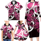 Piwakawaka New Zealand Matariki Family Matching Long Sleeve Bodycon Dress and Hawaiian Shirt Maori New Year Silver Fern Pink Galaxy