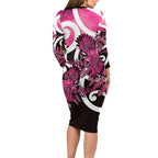 Piwakawaka New Zealand Matariki Family Matching Long Sleeve Bodycon Dress and Hawaiian Shirt Maori New Year Silver Fern Pink Galaxy