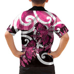 Piwakawaka New Zealand Matariki Family Matching Mermaid Dress and Hawaiian Shirt Maori New Year Silver Fern Pink Galaxy
