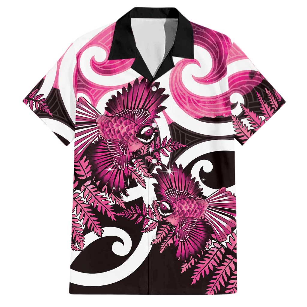 Piwakawaka New Zealand Matariki Family Matching Mermaid Dress and Hawaiian Shirt Maori New Year Silver Fern Pink Galaxy