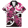 Piwakawaka New Zealand Matariki Family Matching Off The Shoulder Long Sleeve Dress and Hawaiian Shirt Maori New Year Silver Fern Pink Galaxy