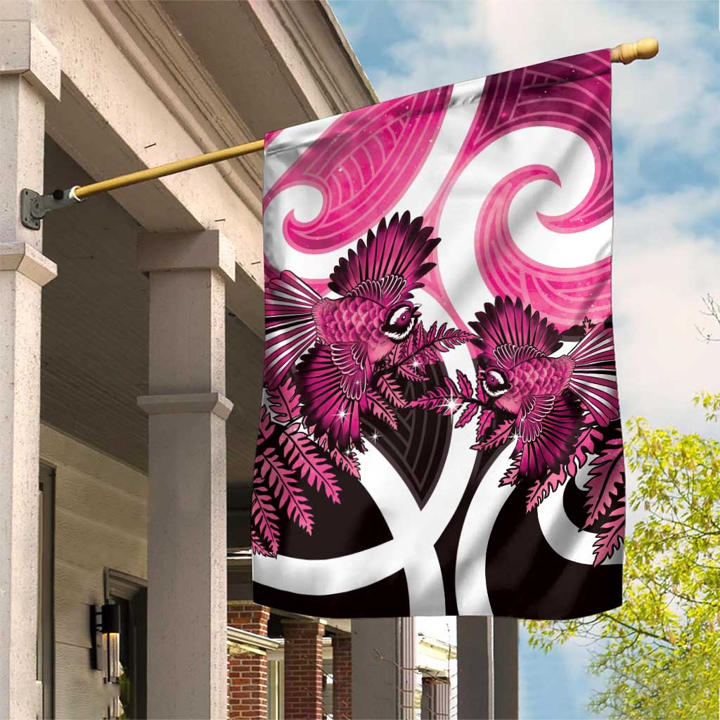 Piwakawaka New Zealand Matariki Garden Flag Maori New Year Silver Fern Pink Galaxy