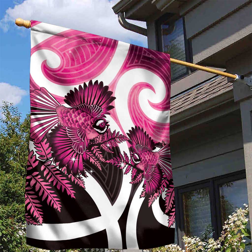 Piwakawaka New Zealand Matariki Garden Flag Maori New Year Silver Fern Pink Galaxy