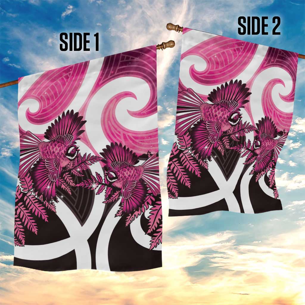 Piwakawaka New Zealand Matariki Garden Flag Maori New Year Silver Fern Pink Galaxy