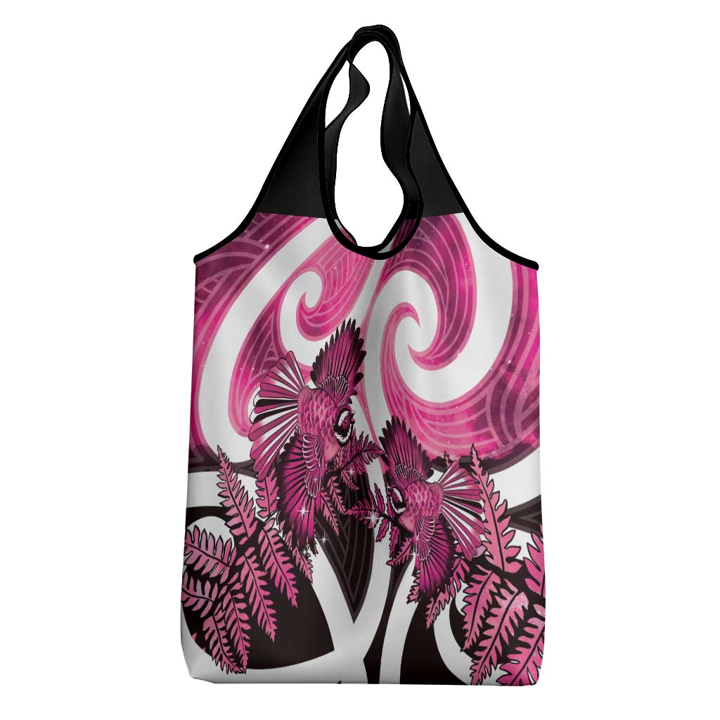 Piwakawaka New Zealand Matariki Grocery Bag Maori New Year Silver Fern Pink Galaxy