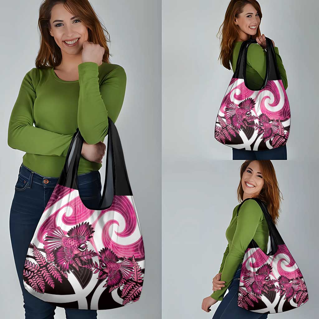 Piwakawaka New Zealand Matariki Grocery Bag Maori New Year Silver Fern Pink Galaxy