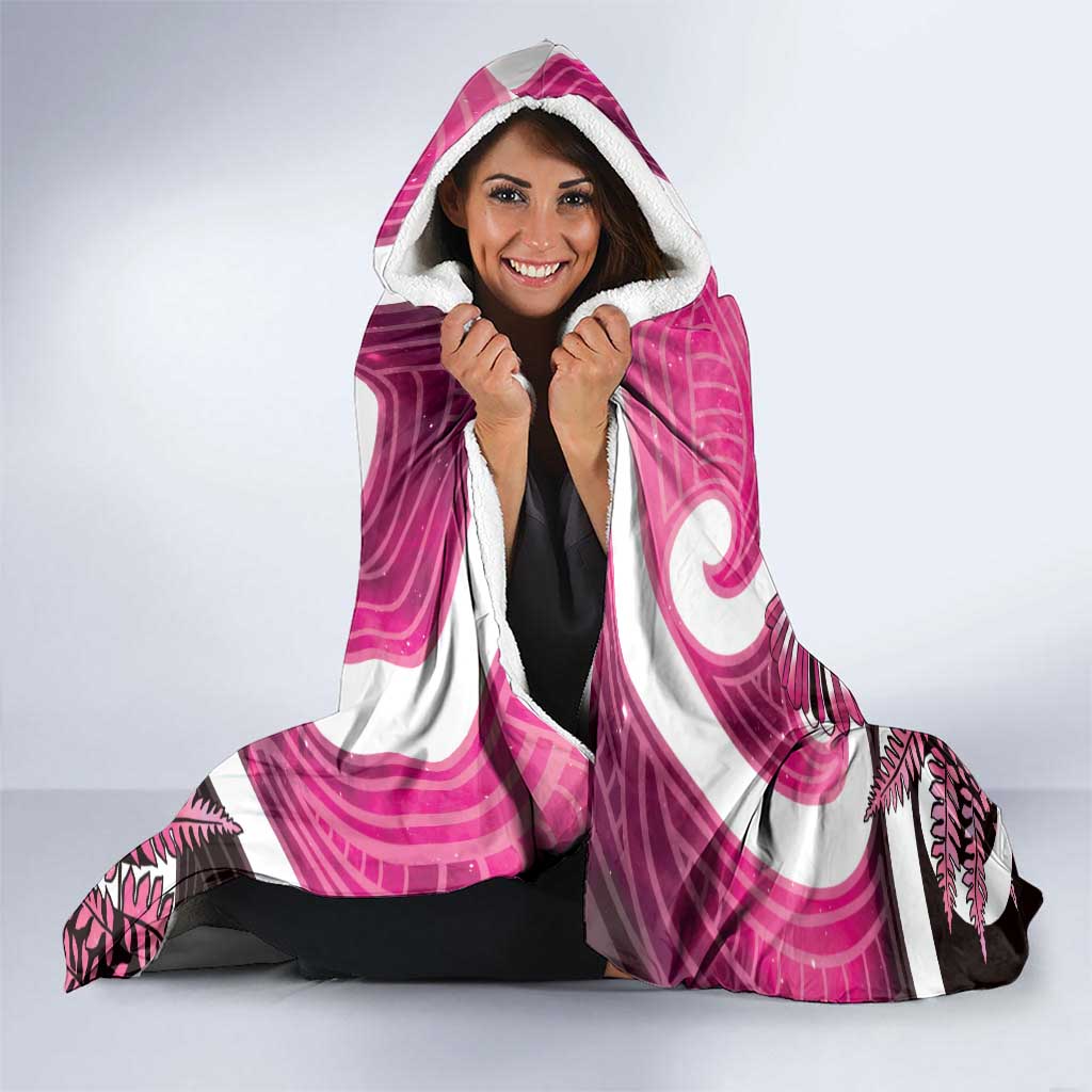 Piwakawaka New Zealand Matariki Hooded Blanket Maori New Year Silver Fern Pink Galaxy