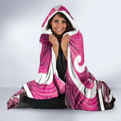 Piwakawaka New Zealand Matariki Hooded Blanket Maori New Year Silver Fern Pink Galaxy
