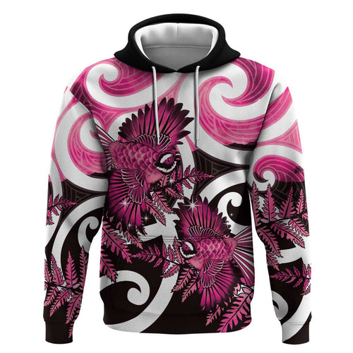 Piwakawaka New Zealand Matariki Hoodie Maori New Year Silver Fern Pink Galaxy