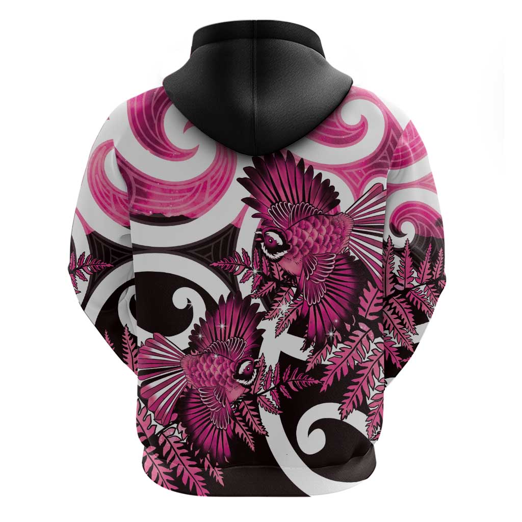 Piwakawaka New Zealand Matariki Hoodie Maori New Year Silver Fern Pink Galaxy