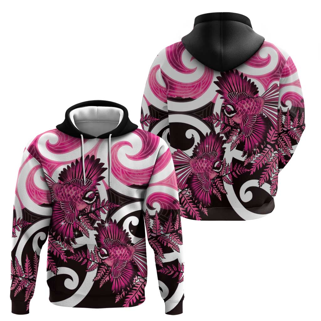 Piwakawaka New Zealand Matariki Hoodie Maori New Year Silver Fern Pink Galaxy