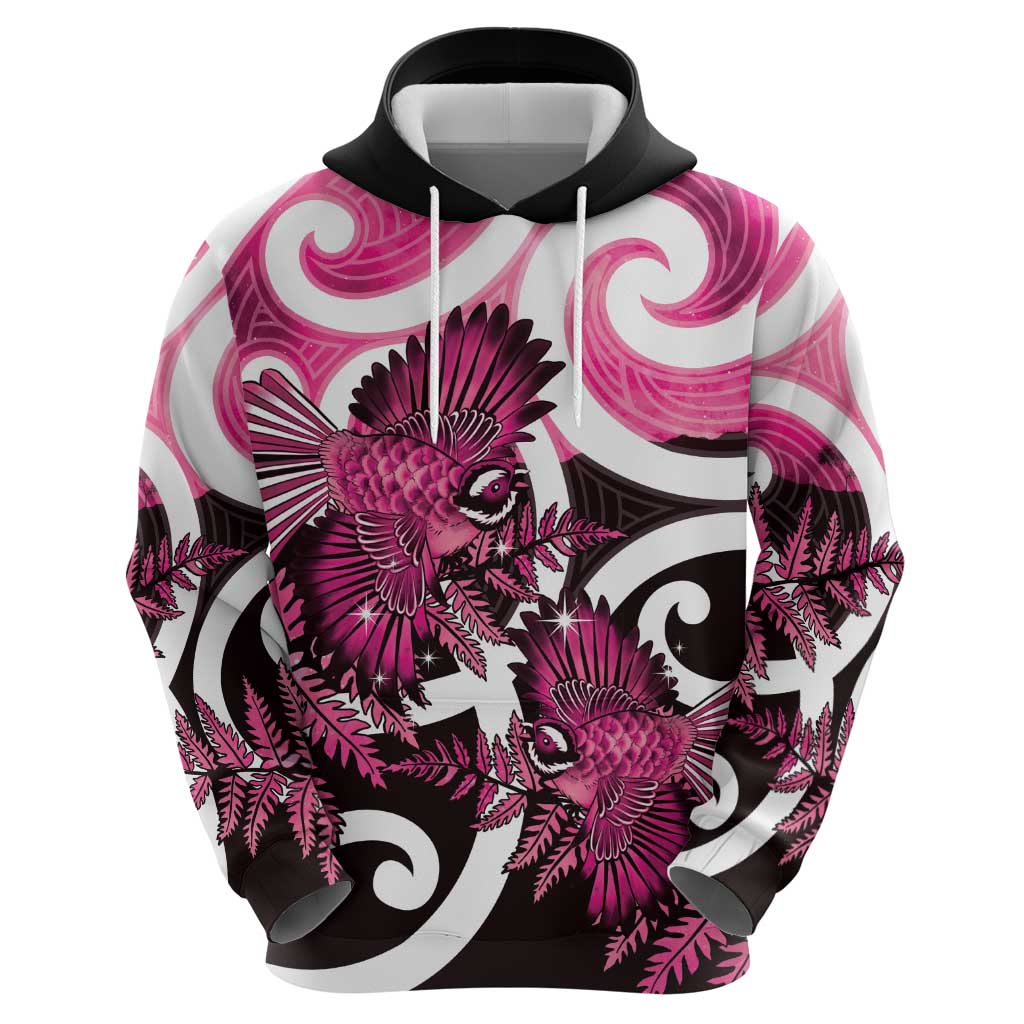 Piwakawaka New Zealand Matariki Hoodie Maori New Year Silver Fern Pink Galaxy