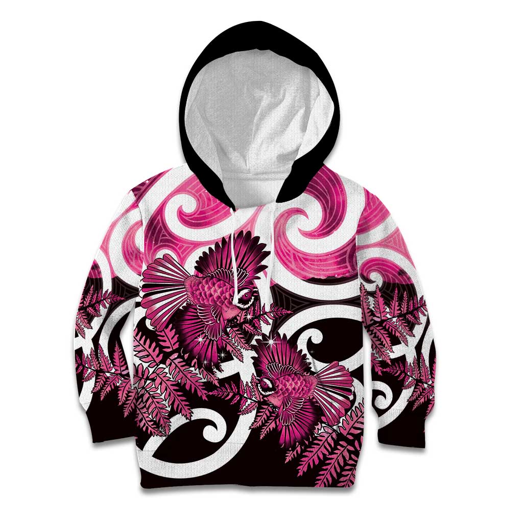 Piwakawaka New Zealand Matariki Kid Hoodie Maori New Year Silver Fern Pink Galaxy