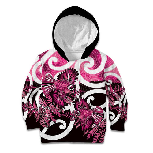 Piwakawaka New Zealand Matariki Kid Hoodie Maori New Year Silver Fern Pink Galaxy