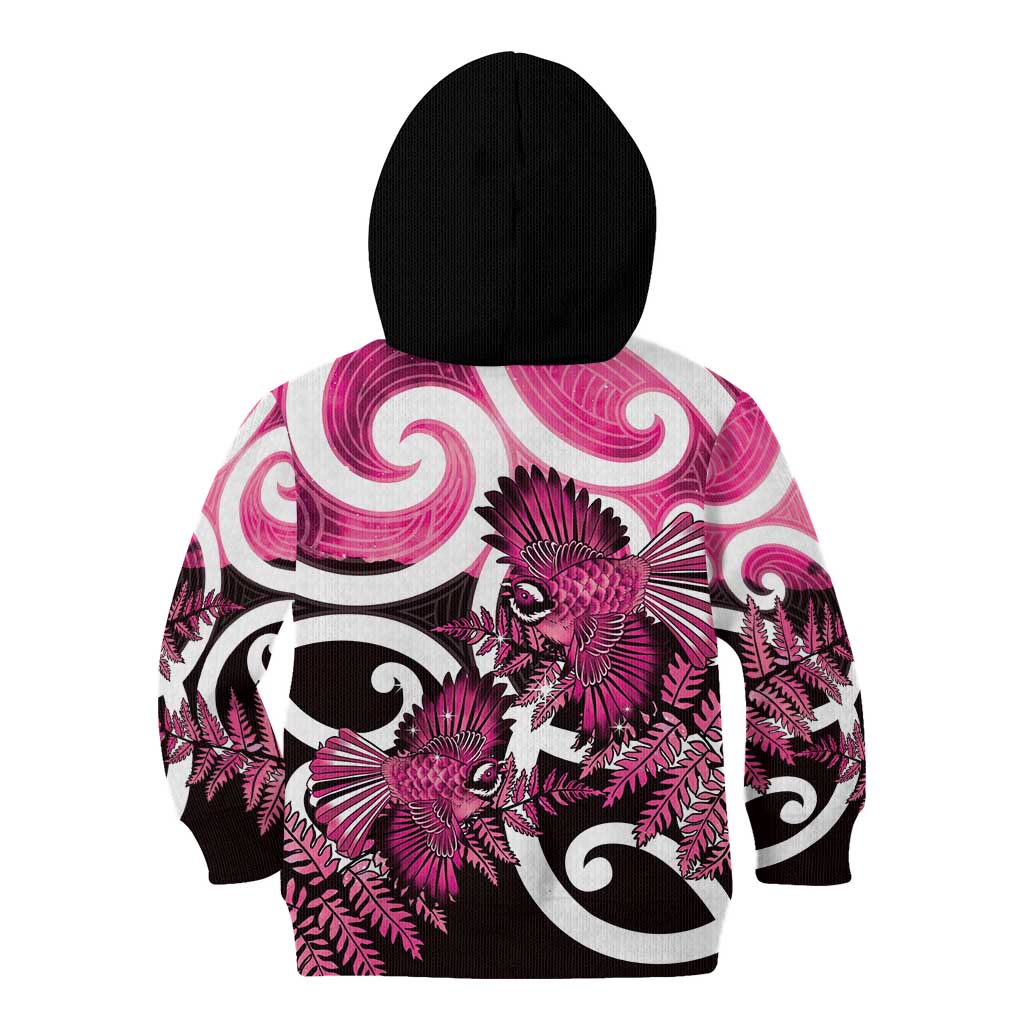 Piwakawaka New Zealand Matariki Kid Hoodie Maori New Year Silver Fern Pink Galaxy