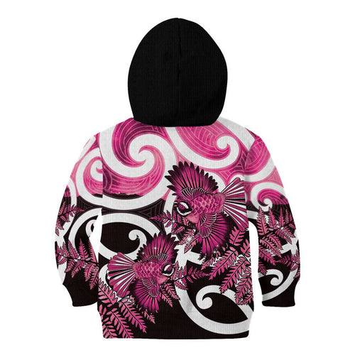 Piwakawaka New Zealand Matariki Kid Hoodie Maori New Year Silver Fern Pink Galaxy