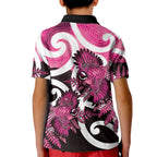 Piwakawaka New Zealand Matariki Kid Polo Shirt Maori New Year Silver Fern Pink Galaxy