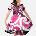 Piwakawaka New Zealand Matariki Kid Short Sleeve Dress Maori New Year Silver Fern Pink Galaxy