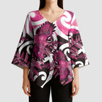 Piwakawaka New Zealand Matariki Kimono Sleeve Blouse Maori New Year Silver Fern Pink Galaxy
