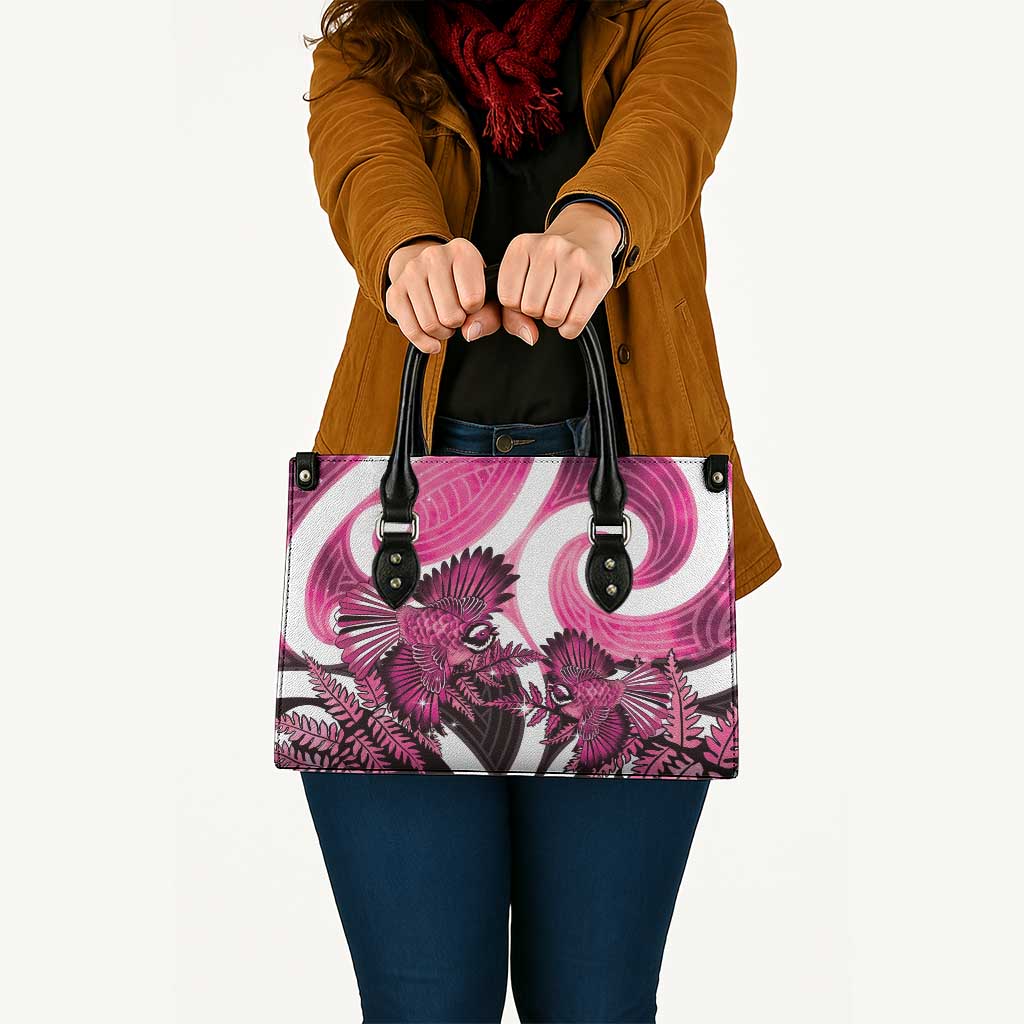 Piwakawaka New Zealand Matariki Leather Bag Maori New Year Silver Fern Pink Galaxy