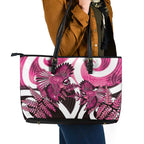 Piwakawaka New Zealand Matariki Leather Tote Bag Maori New Year Silver Fern Pink Galaxy