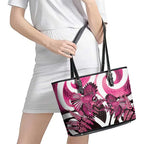 Piwakawaka New Zealand Matariki Leather Tote Bag Maori New Year Silver Fern Pink Galaxy