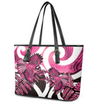 Piwakawaka New Zealand Matariki Leather Tote Bag Maori New Year Silver Fern Pink Galaxy