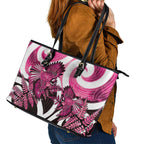 Piwakawaka New Zealand Matariki Leather Tote Bag Maori New Year Silver Fern Pink Galaxy