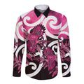 Piwakawaka New Zealand Matariki Long Sleeve Button Shirt Maori New Year Silver Fern Pink Galaxy