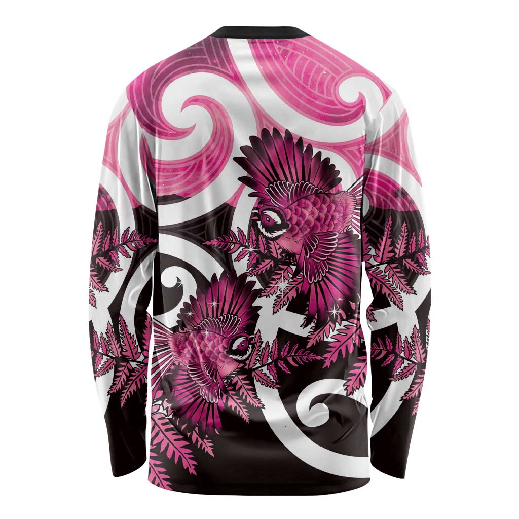 Piwakawaka New Zealand Matariki Long Sleeve Shirt Maori New Year Silver Fern Pink Galaxy