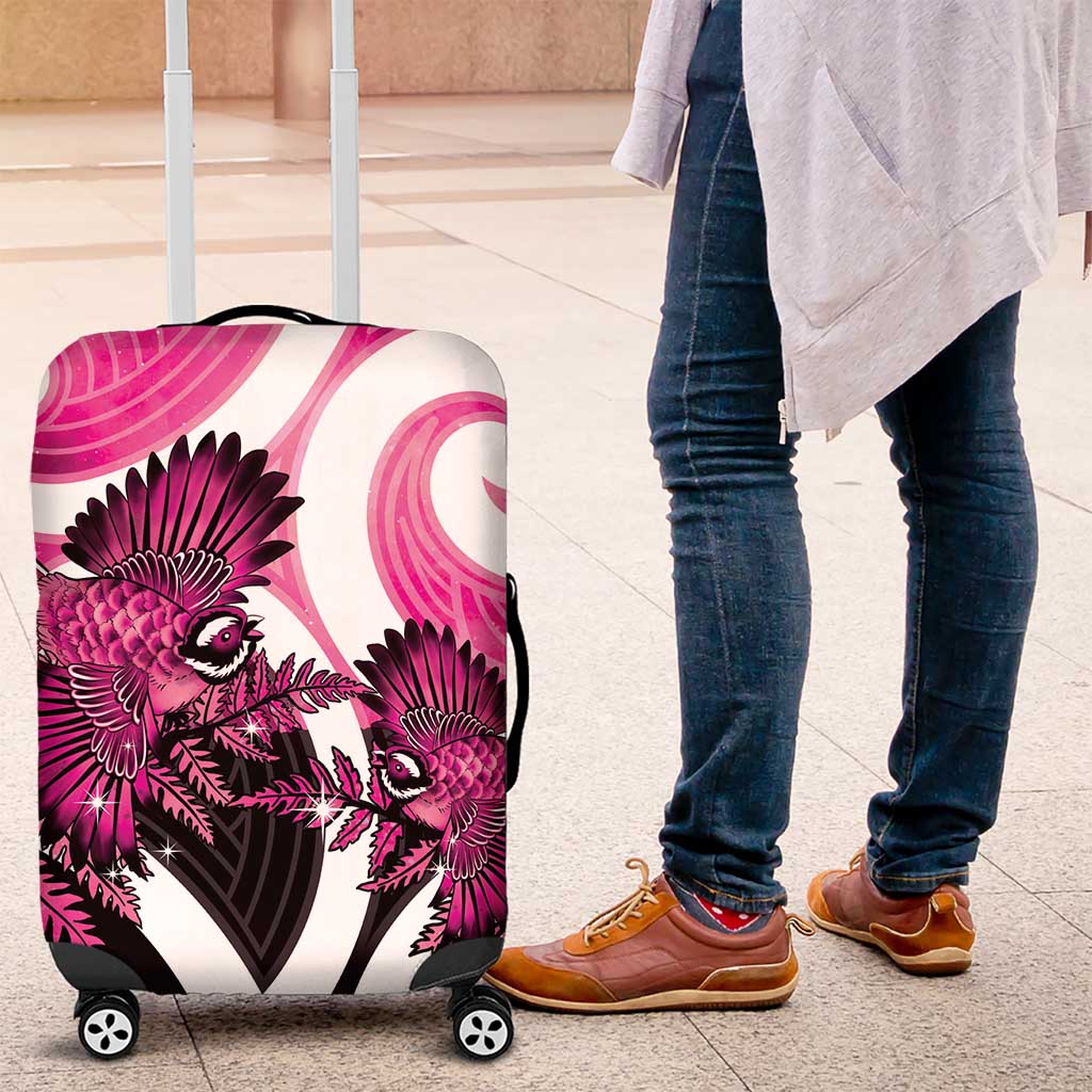 Piwakawaka New Zealand Matariki Luggage Cover Maori New Year Silver Fern Pink Galaxy